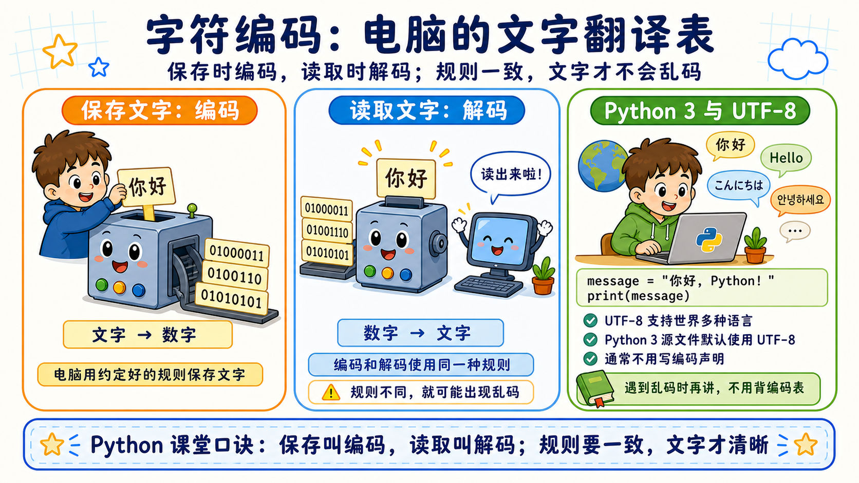 用文字翻译机器解释Python字符编码、解码和UTF-8